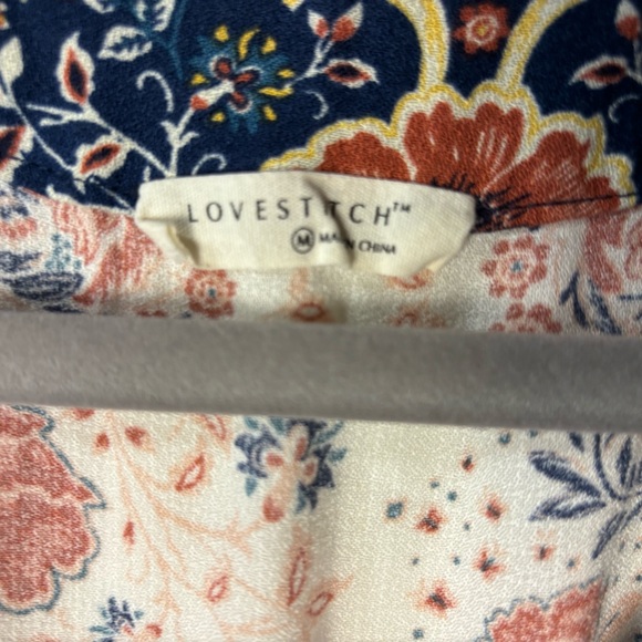 Lovestitch Floral Long Sleeve Dress in Cream and Blue - Picture 3 of 7